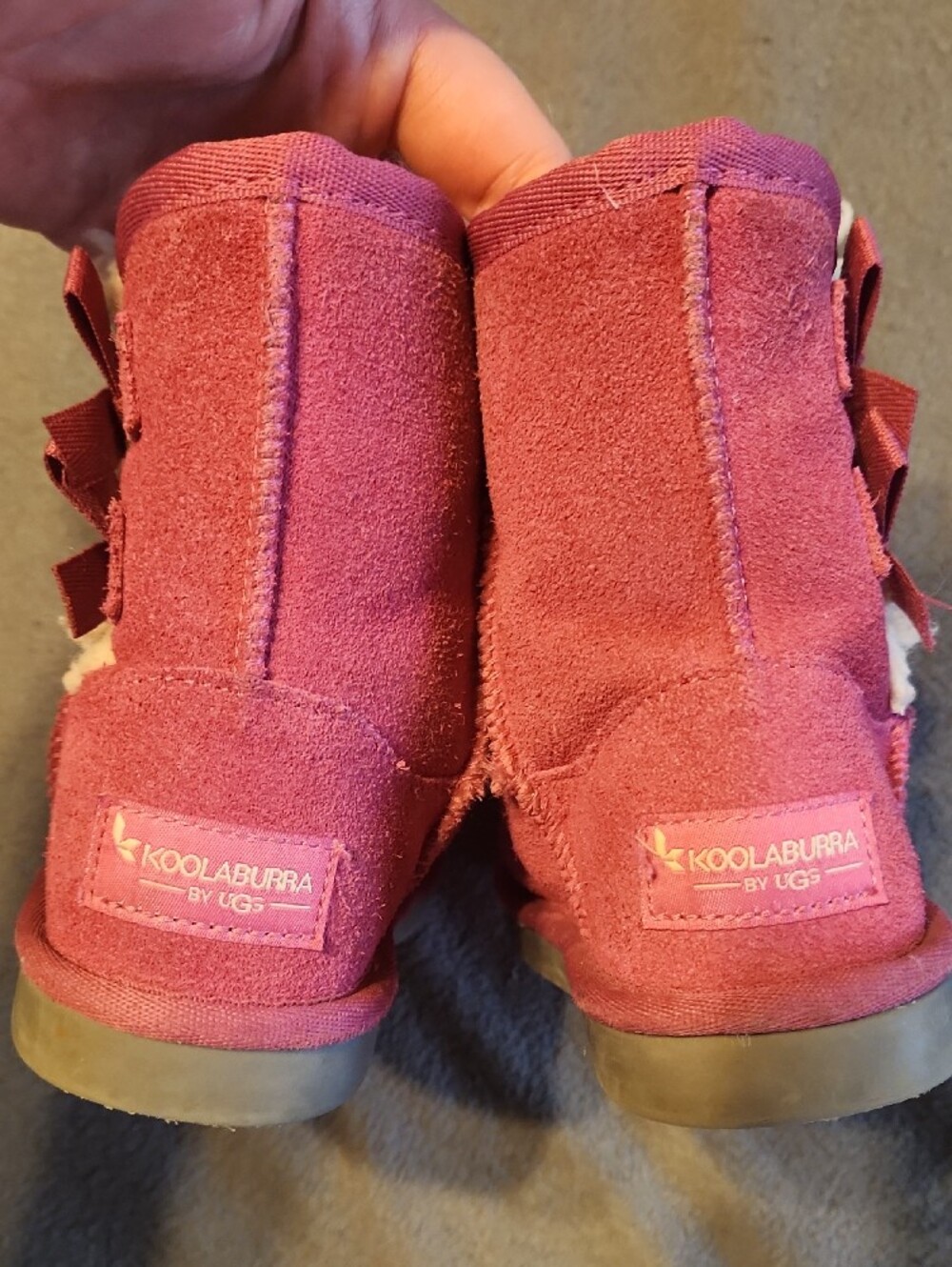 Koolaburra Girls Pink Suede Boots with Bow and Faux-Fur Trim